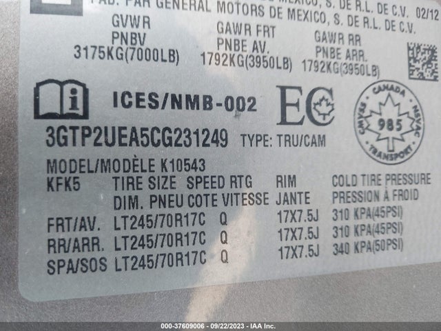 2012 GMC SIERRA 1500 SL VIN: 3GTP2UEA5CG231249