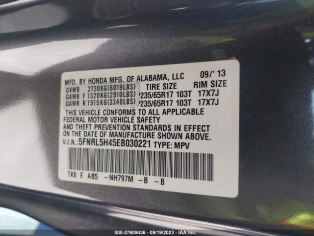 5FNRL5H45EB030221 Honda ODYSSEY EX