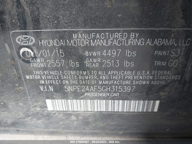 Hyundai Sonata 2.4l Se 2016 5NPE24AF5GH315397 Image 9