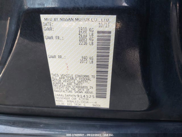 2015 NISSAN ALTIMA 2.5 S VIN: 1N4AL3APXFN914525