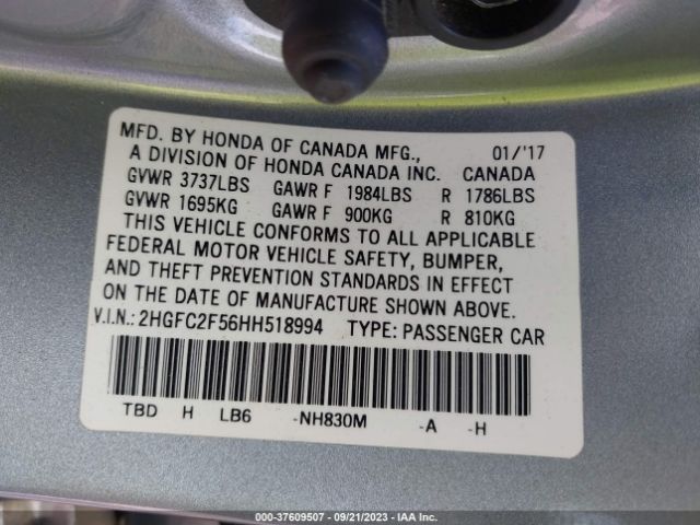 2HGFC2F56HH518994 Honda Civic Sedan Lx