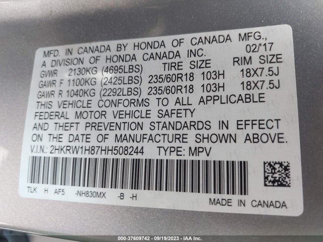 Honda Cr-v Ex-l 2017 2HKRW1H87HH508244 Image 9