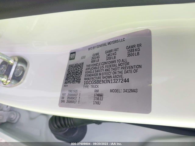 2022 CHEVROLET COLORADO 2WD WORK TRUCK VIN: 1GCGSBEN3N1327244