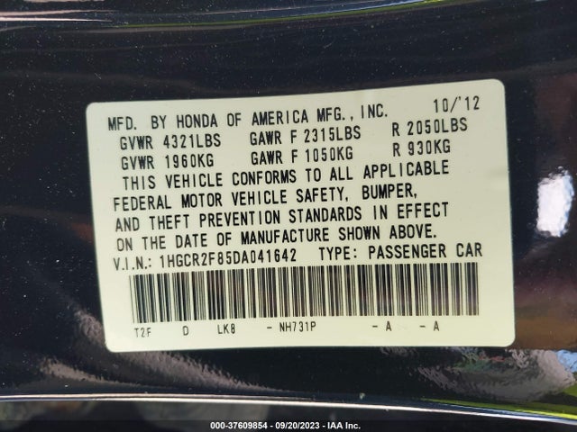 2013 HONDA ACCORD SDN EX-L VIN: 1HGCR2F85DA041642