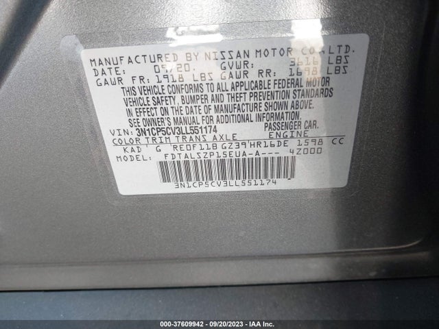 2020 NISSAN KICKS SV VIN: 3N1CP5CV3LL551174