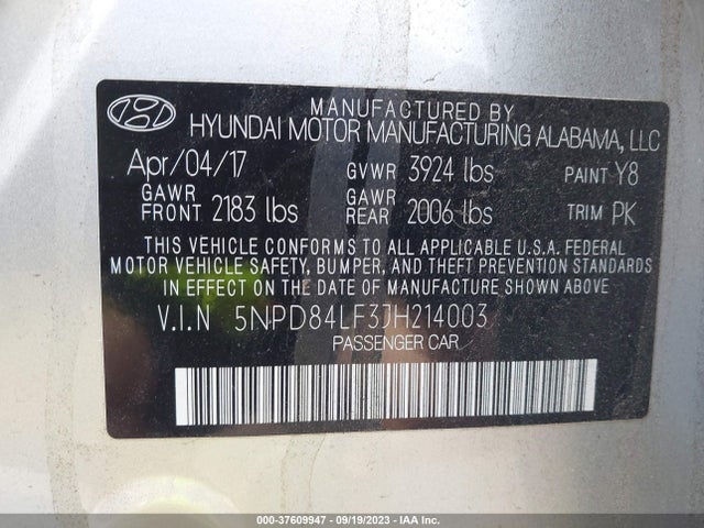 Hyundai ELANTRA SEL 2018 5NPD84LF3JH214003 Image 9