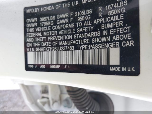 SHHFK7H26JU237483 Honda Civic Hatchback Lx