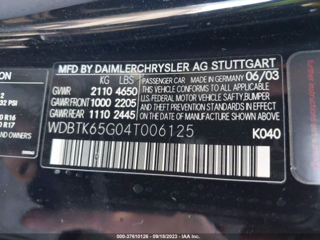 2004 MERCEDES-BENZ CLK-CLASS WDBTK65G04T006125 Photo 8