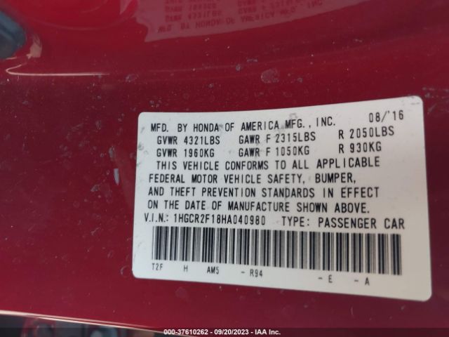 1HGCR2F18HA040980 Honda Accord Sedan Sport Se