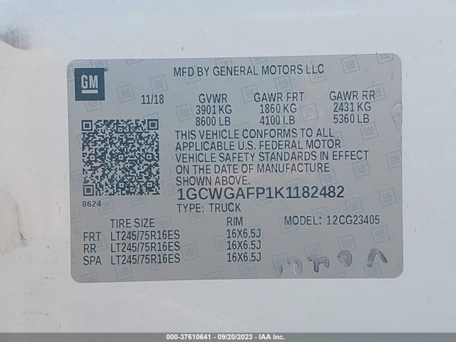 Chevrolet EXPRESS CARGO VAN 2019 1GCWGAFP1K1182482 Image 9