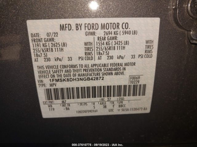 2022 FORD EXPLORER 1FMSK8DH3NGB42872 Photo 8