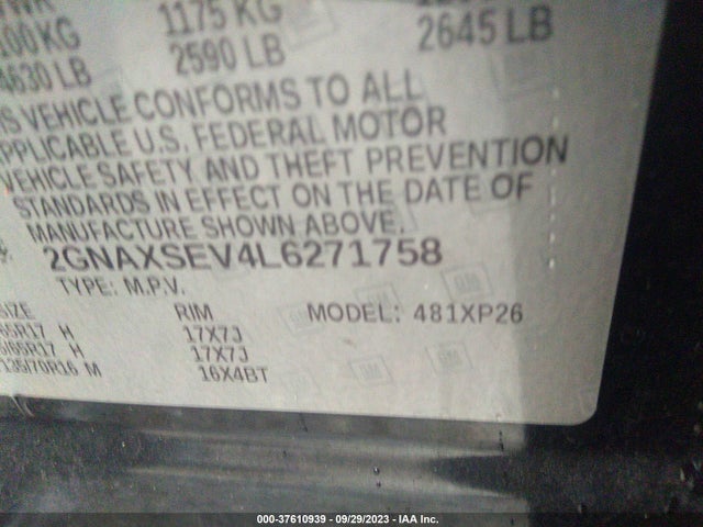 Chevrolet Equinox Awd Ls 2020 2GNAXSEV4L6271758 Image 9