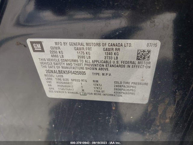 Chevrolet EQUINOX 1LT 2015 2GNALBEK5F6425805 Image 9