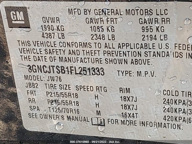 Chevrolet TRAX LTZ 2015 3GNCJTSB1FL251333 Image 9