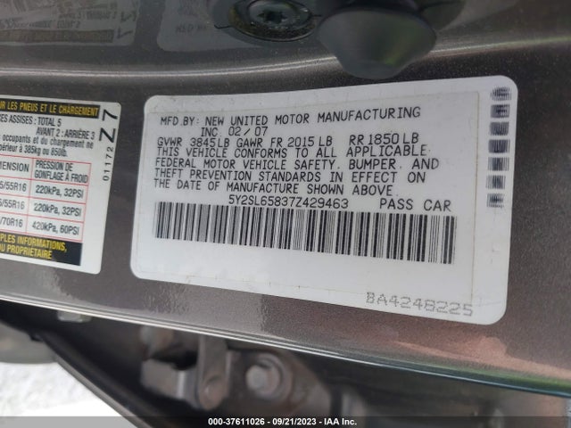 2007 PONTIAC VIBE VIN: 5Y2SL65837Z429463