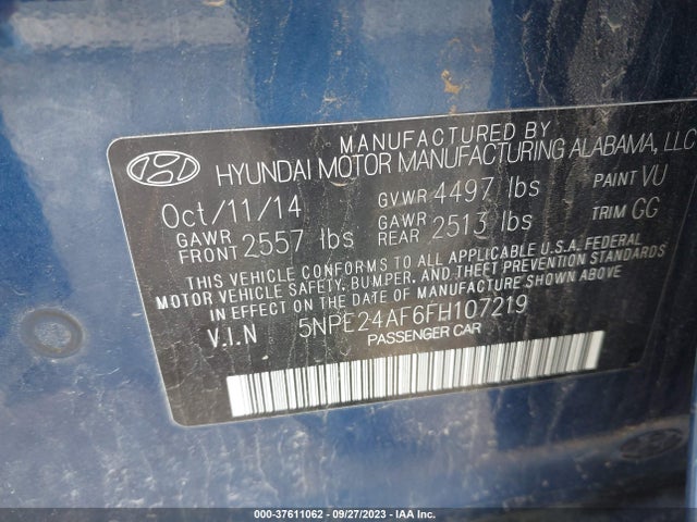 Hyundai Sonata 2.4l Se 2015 5NPE24AF6FH107219 Image 11