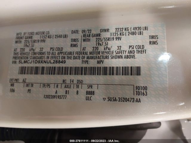 5LMCJ1D9XNUL28849 Lincoln Corsair Standard