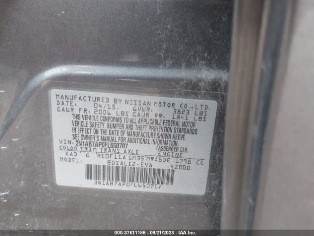 3N1AB7AP0FL650707 Nissan Sentra Sr/sl/s/sv/fe+ S
