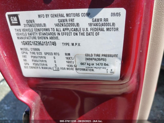 2006 GMC YUKON XL SLE VIN: 1GKEC16Z96J131749