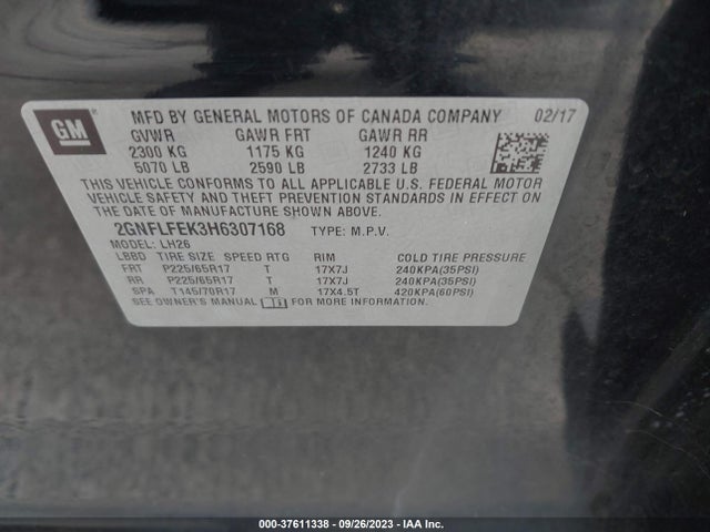Chevrolet EQUINOX LT 2017 2GNFLFEK3H6307168 Image 9