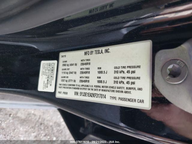 5YJ3E1EA2KF317014 Tesla Model 3 Range