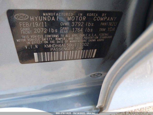 2011 HYUNDAI ELANTRA GLS PZEV VIN: KMHDH4AE5BU111002