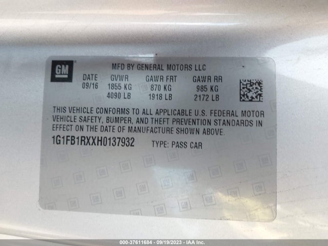 Chevrolet Camaro 1lt 2017 1G1FB1RXXH0137932 Image 9