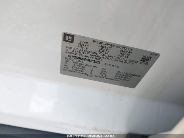 Chevrolet Tahoe Lt 2016 1GNSCBKC6GR382082 Image 9