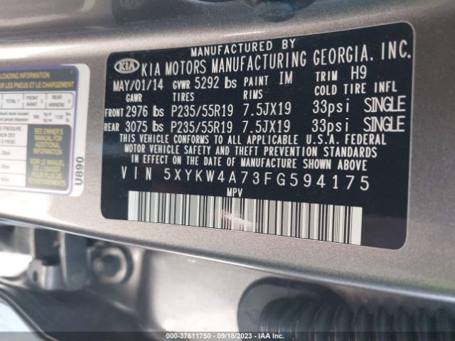 5XYKW4A73FG594175 KIA SORENTO SX