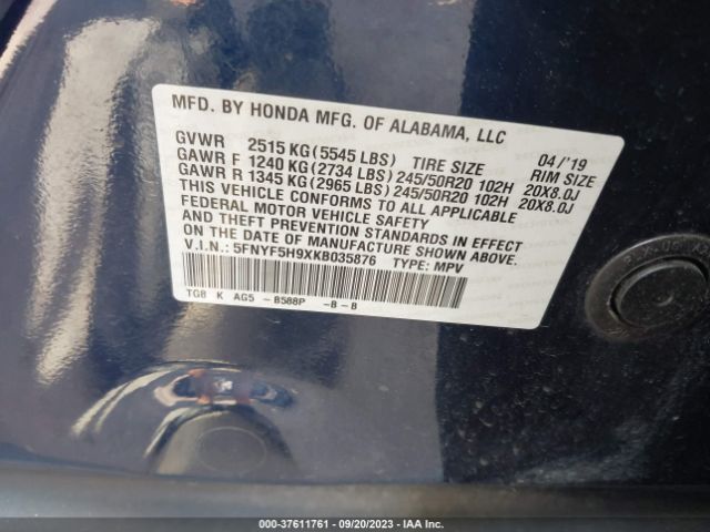 5FNYF5H9XKB035876 Honda Pilot Touring 8-passenger