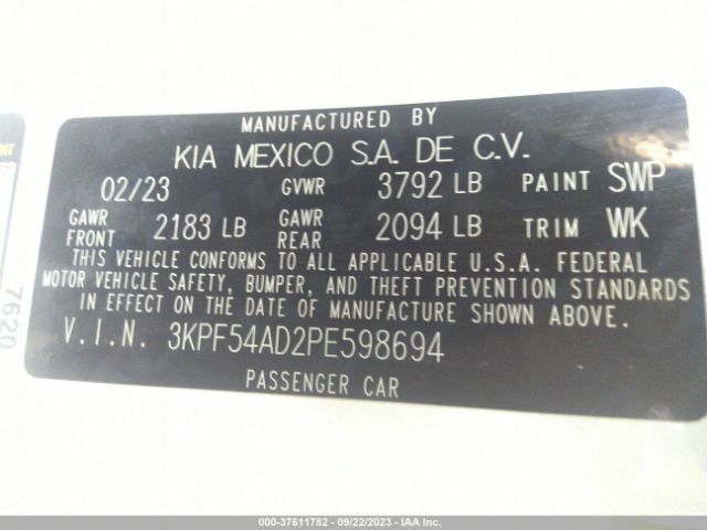 3KPF54AD2PE598694 KIA Forte Gt-line