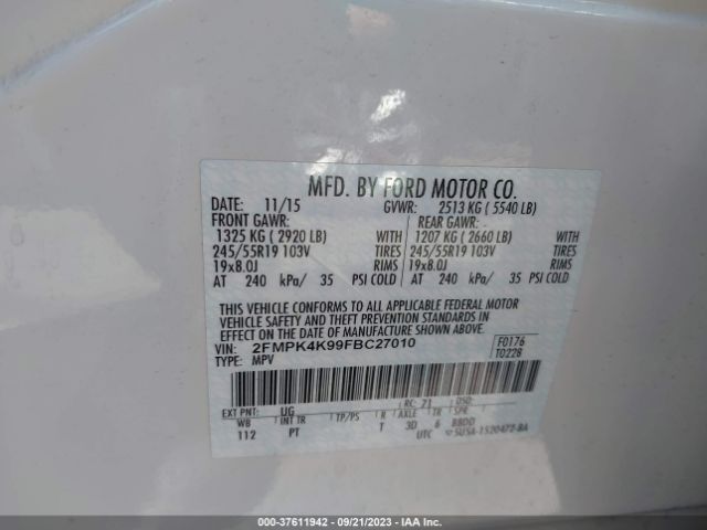 2FMPK4K99FBC27010 Ford Edge Titanium