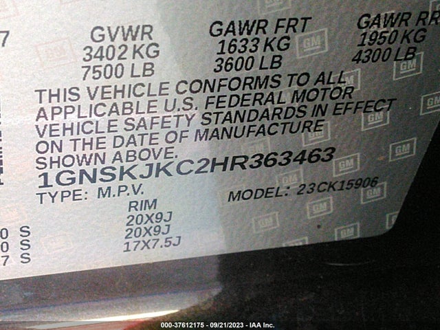 Chevrolet Suburban Premier 2017 1GNSKJKC2HR363463 Image 9