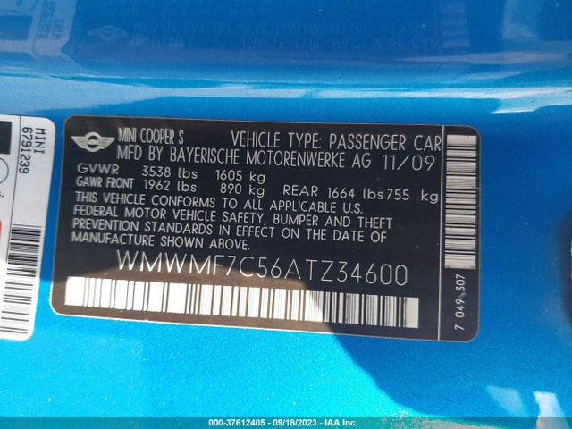 2010 MINI COOPER S WMWMF7C56ATZ34600 Photo 8