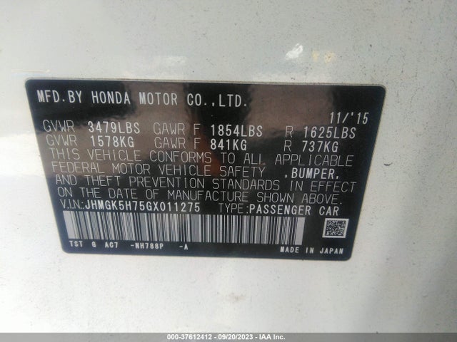Honda FIT EX 2016 JHMGK5H75GX011275 Image 9