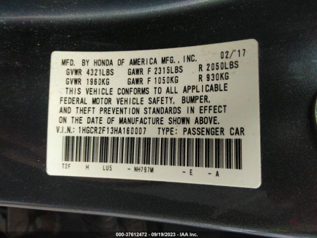 1HGCR2F13HA160007 Honda Accord Sedan Sport Se