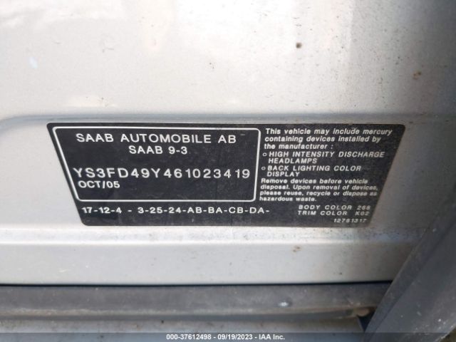 2006 SAAB 9-3 YS3FD49Y461023419 Photo 8