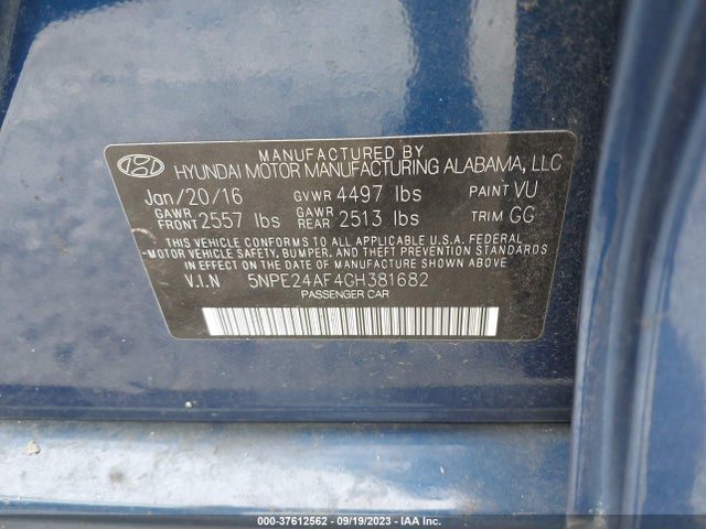 2016 HYUNDAI SONATA 2.4L SE VIN: 5NPE24AF4GH381682