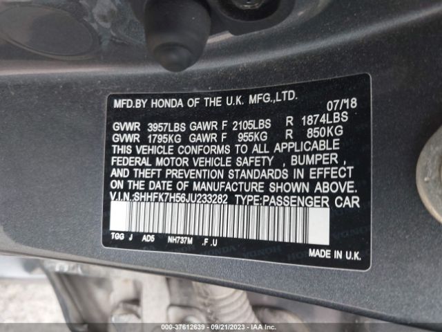 SHHFK7H56JU233282 Honda Civic Hatchback Ex
