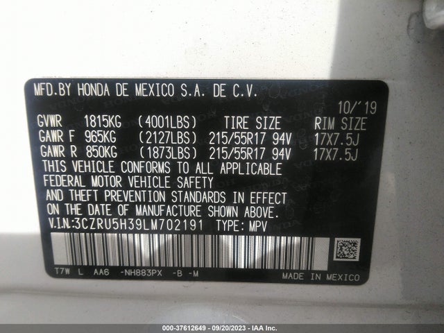 Honda HR-V LX 2020 3CZRU5H39LM702191 Image 9