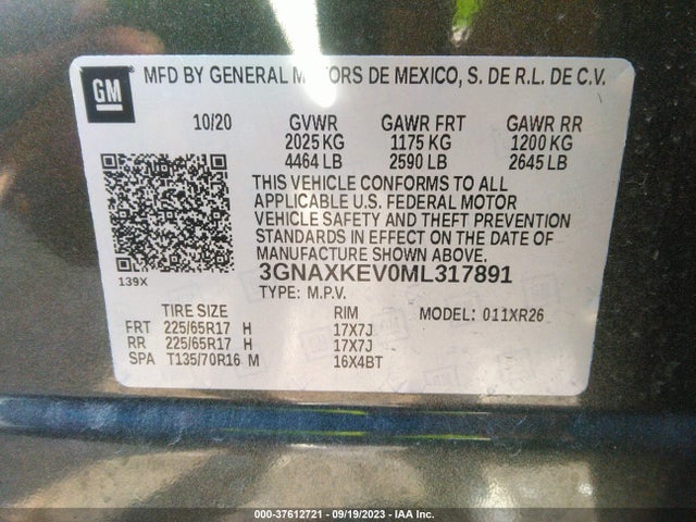 Chevrolet EQUINOX LT 2021 3GNAXKEV0ML317891 Image 9