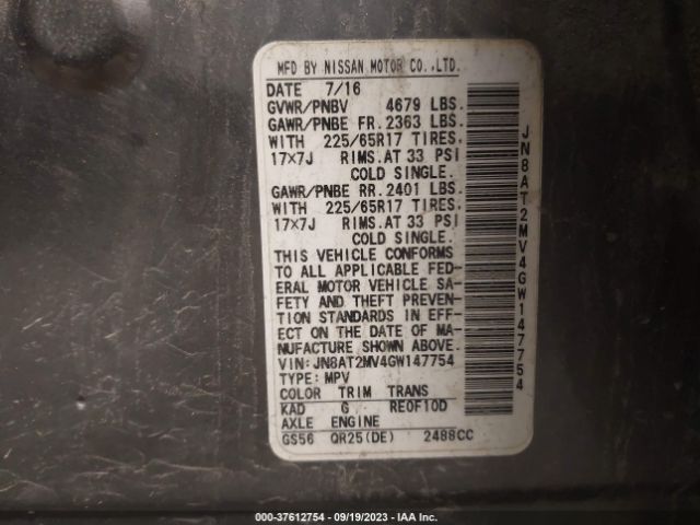 JN8AT2MV4GW147754 Nissan ROGUE S