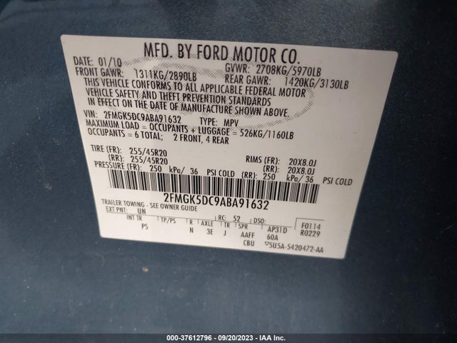 2010 FORD FLEX LIMITED VIN: 2FMGK5DC9ABA91632