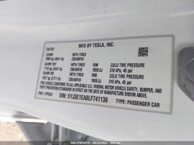 5YJ3E1EA8LF741136 Tesla Model 3 Standard Range