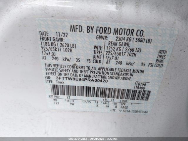 3FTTW8E94PRA00420 Ford Maverick Xl/xlt