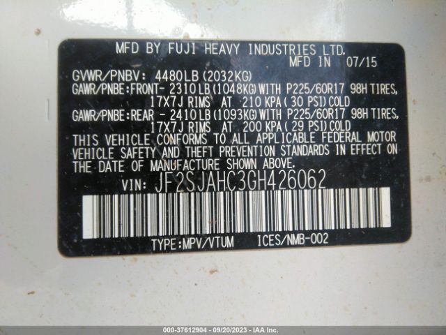 JF2SJAHC3GH426062 Subaru Forester 2.5i Limited