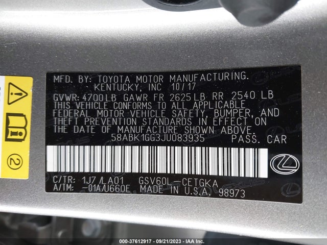 2018 Lexus ES, VIN: 58ABK1GG3JU083935