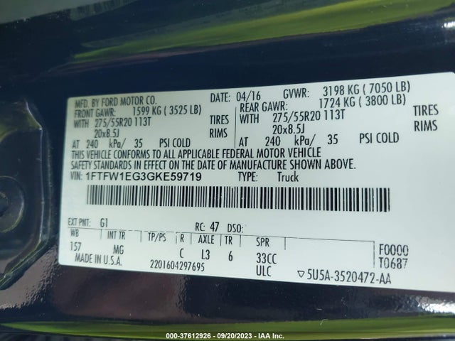 Ford F-150 Xlt 2016 1FTFW1EG3GKE59719 Image 9
