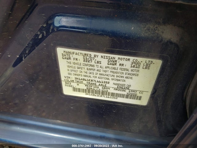 2007 NISSAN SENTRA 2.0 VIN: 3N1AB61E87L661352
