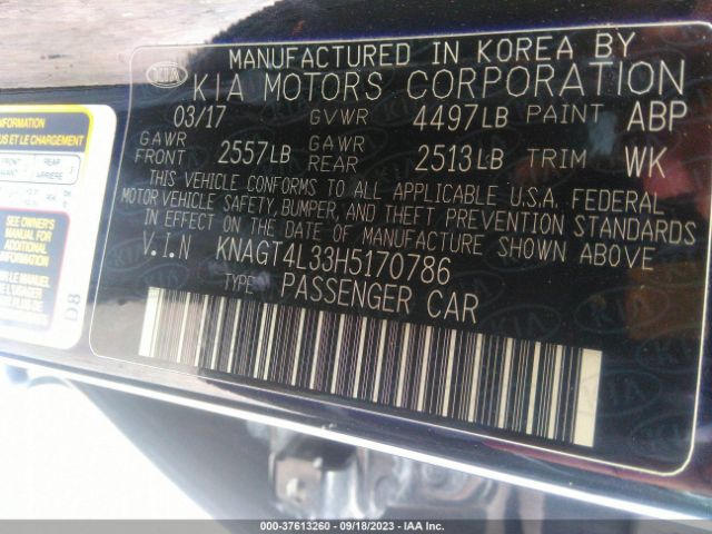 KNAGT4L33H5170786 KIA Optima Lx